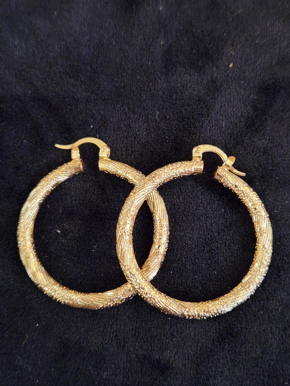 Gold Textured Hoop Earrings - Women Jewelry
